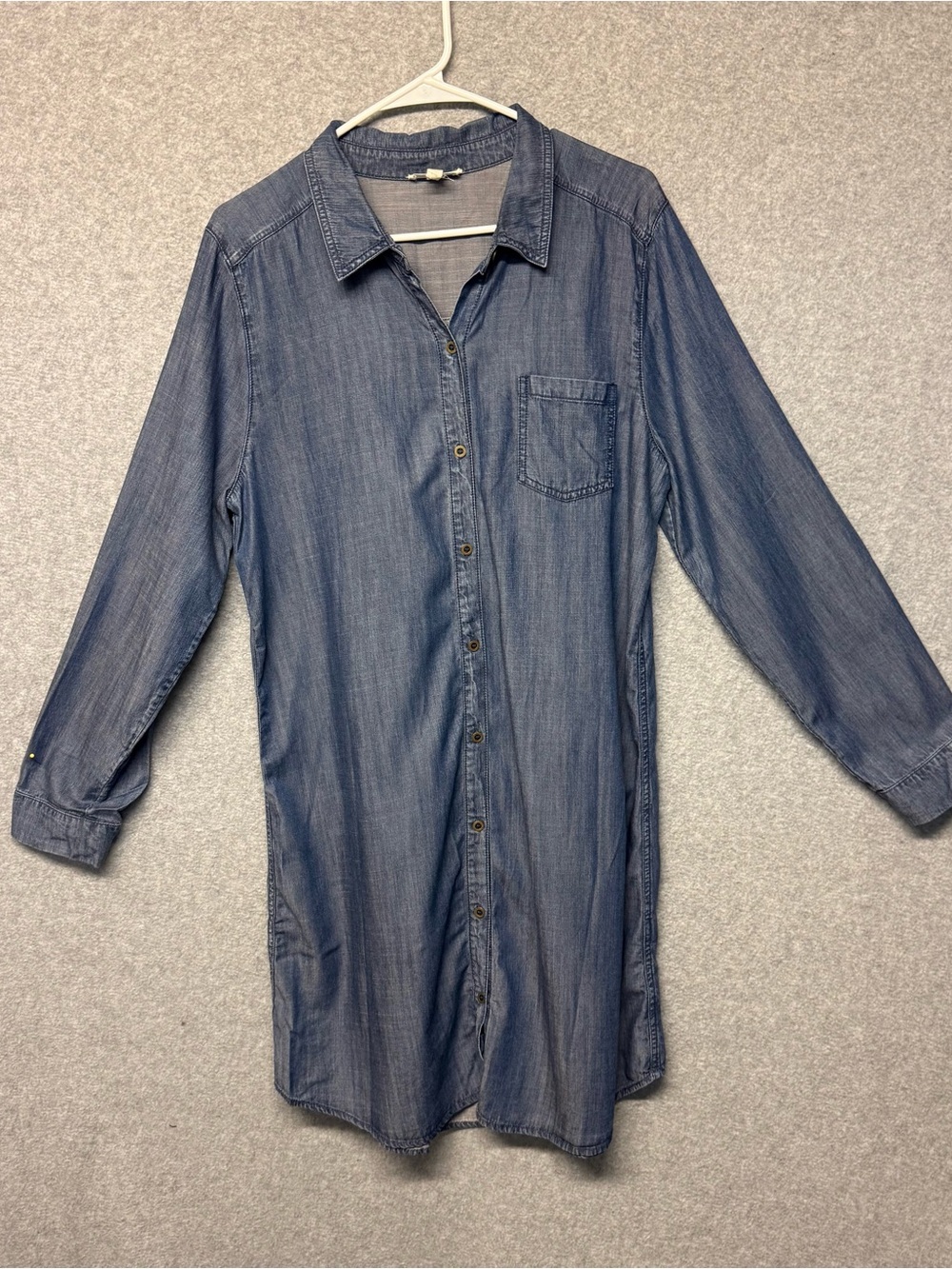 Eileen Fisher Blue Denim Shirt Dress Womens Sz L Button Front Button Cuffs Soft